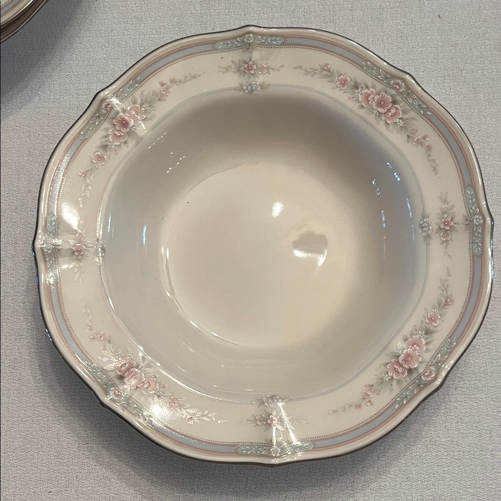 Noritake Rothschild Floral Cream, Pink and Blue Dinnerware Bowl 8.25 in
